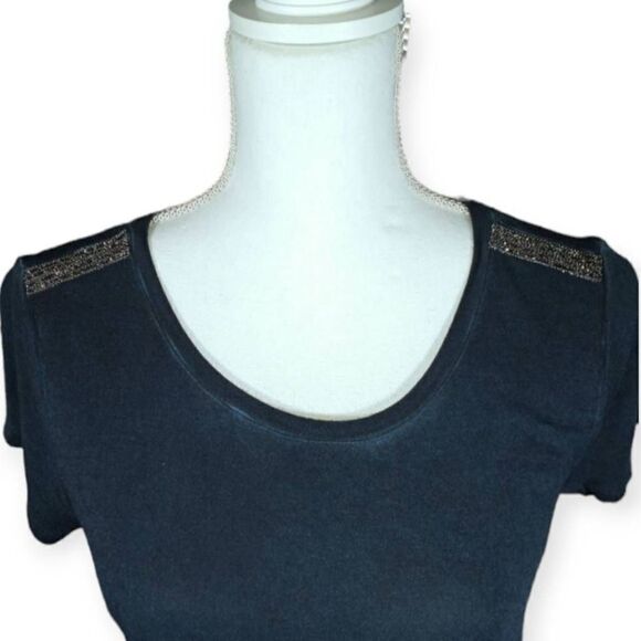 G BY GIULIANA TEAL JEWELD T-SHIRT SZ.XS EUC.  GORGEOUS TOP IN EXCELLENT USED CON - Picture 2 of 5